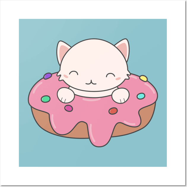 Kawaii Cute Donut Cat T-Shirt Wall Art by happinessinatee